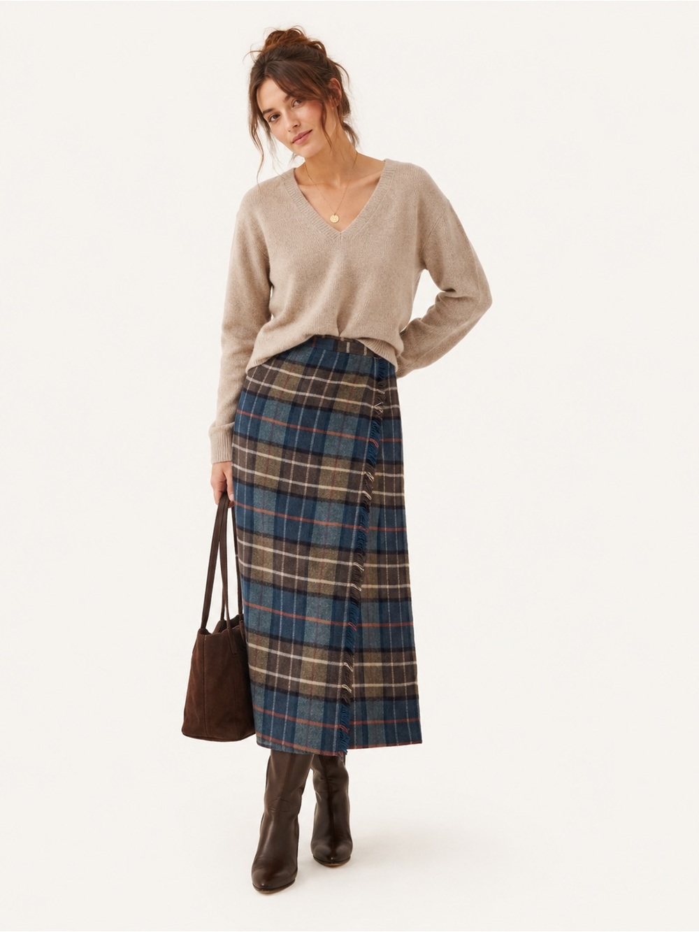 Vintage Rafaella Tartan Plaid Wrap Skirt Wool Fringe Maxi 8